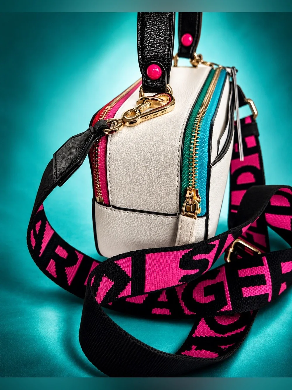 Karl Lagerfeld Paris Simone White Crossbody Camera Bag Multicolor Studs NWT